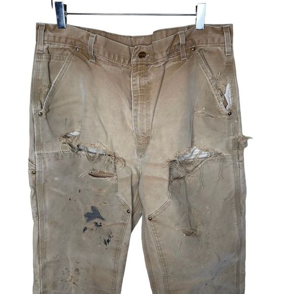 Vintage Carhartt Distressed Faded Double Knee Pants 34X33 - Picture 2 of 6